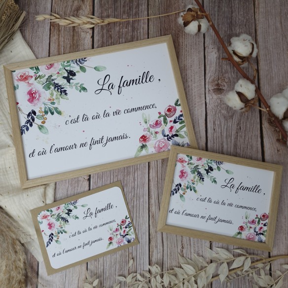 Cadre citation A4 "La famille c'est là où la vie commence et où l'amour ne finit jamais."