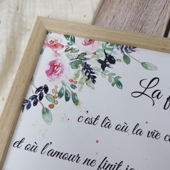 Cadre citation 13cm x 18cm  "La famille c'est là où la vie commence et où l'amour ne finit jamais."