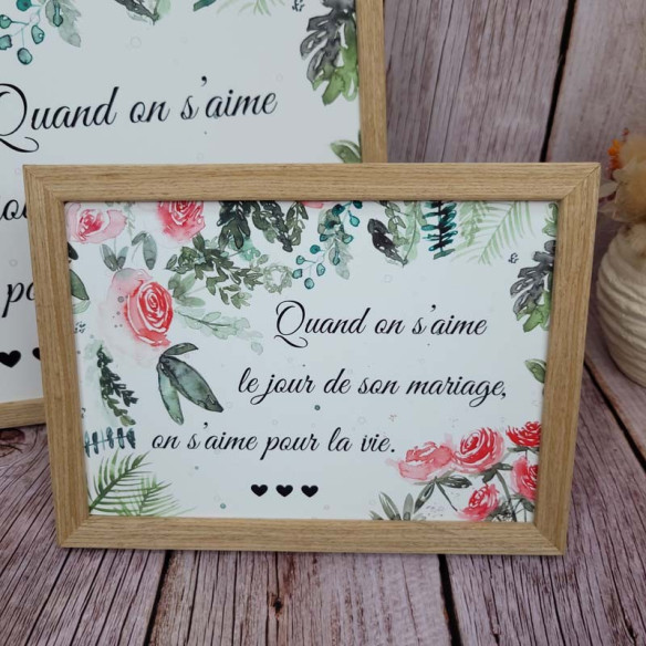 Cadre citation 13cm x 18cm "Quand on s'aime le jour de son mariage"