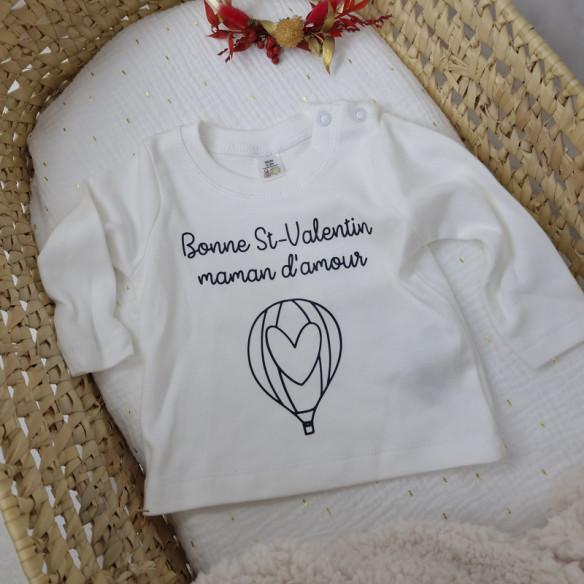 Petit pull personnalisé "Bonne St-Valentin maman d'amour" Taille 50/56