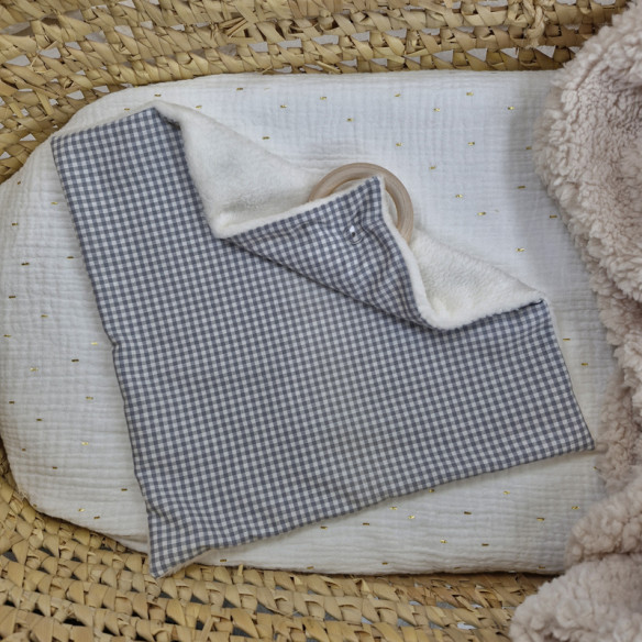 Doudou 3 en 1 en tissu, accessoire pour bébé, anneau dentition, porte sucette et doudou