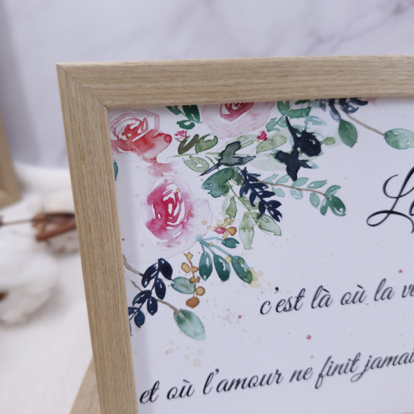 Cadre citation 13cm x 18cm  "La famille c'est là où la vie commence et où l'amour ne finit jamais."