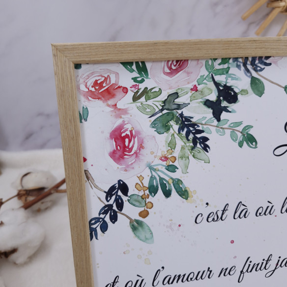 Cadre citation A4 "La famille c'est là où la vie commence et où l'amour ne finit jamais."